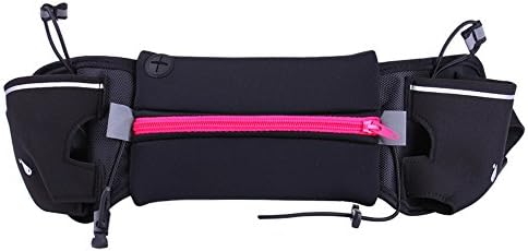 Chinatmax Sport Running Waist Belt, Outdoor Funny Pack Bag Without 2 Water Bottle, Waterproof For Hiking Fitness For Men/Women, Adjustable Running Pouch Fit Less Than 5.5"inch Phones (Rose Red)