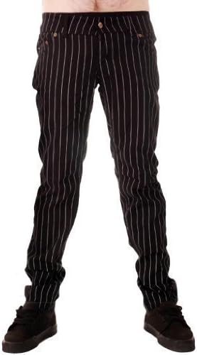Mens Drainpipe Jeans Pinstripe Punk Rock Glam Indie Retro Vintage Goth Office 28 30 32 34 36