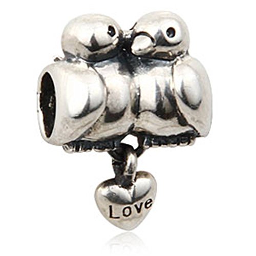 Love Birds Couple charm in argento Sterling 925, adatto a braccialetti europei Chamilia collane