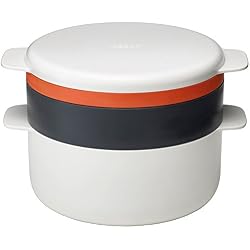 Joseph Joseph - M Cuisine - Set de 4 Pièces Empilables pour Cuisson au Micro-ondes - Blanc Orange et Gris