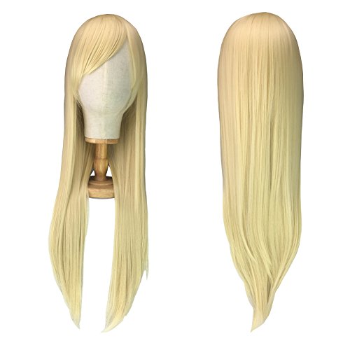 Perücke Blond 80cm Lange Haare Sexy Damenperücke Wig für Karneval Cosplay Halloween fasching (hellblond)