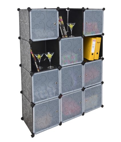 Büro Flur Regal Schrank Steckregal Wandregal Garderobe Highboard Kinderzimmer oder Keller Sideboard in Weiß Transparent und Schwarz - 2