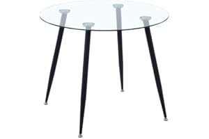 ‎GOLDFAN GOLDFAN Esstisch Glas Esszimmertisch küchentisch Glastisch mit Verchromte Beine Moderner Stil Runder Tisch für Wohnzimmer Büro Küche Schwarz 80cm