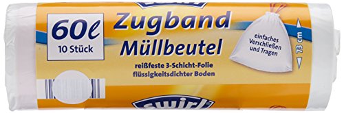 Swirl 3er Pack Müllbeutel mit Zugband, 60 Liter, 10 Stück pro Rolle, Weiß
