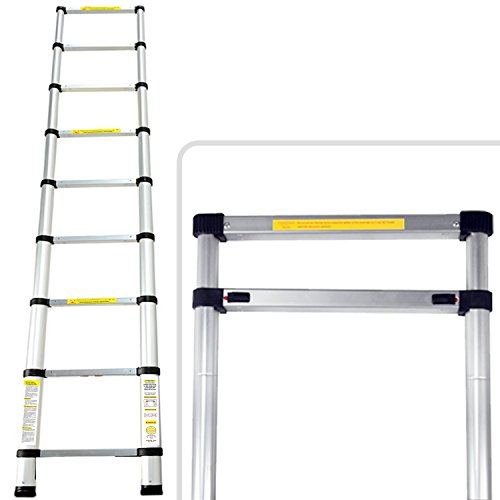 Todeco - Escalera Telescópica, Escalera Plegable - Carga máxima: 150 kg - Estándar/Certificación: EN131 - 2,6 Metro(s), Bolsa de transporte GRATIS, EN 131
