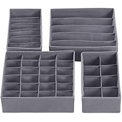 SONGMICS Organisateurs de Tiroir Lot de 4 Boîte de Rangement Pliable pour sous-vêtements, Soutien-Gorge, Chaussettes et Slip Gris RUS04GY