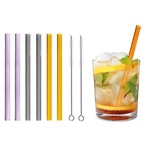 KaraLuna Lot de 6 pailles en Verre + 2 brosses de Nettoyage I 15 cm