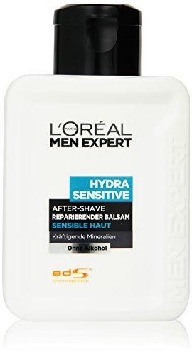 L'Oréal Men Expert After Shave reparierender Balsam Hydra Sensitiv Feuchtigkeitsfluid für 24h Feuchtigkeit, Aftershave Balsam für sensible Haut (dermatologisch getestet, ohne Alkohol) 1 x 100 ml