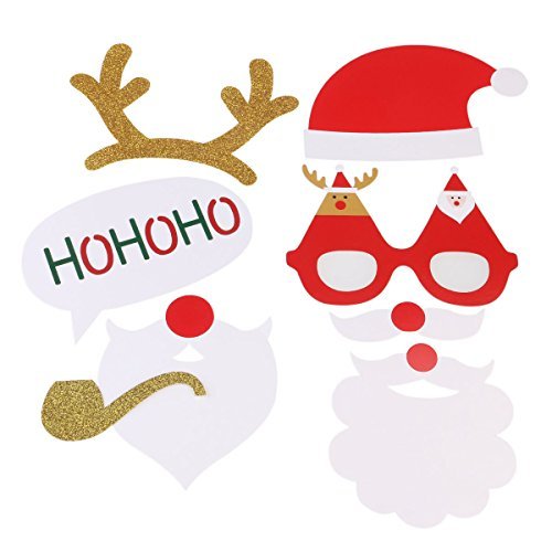UEETEK Weihnachten Photobooth Requisiten 8ST DIY-Kit für Party liefert mit Brille Schnurrbart Hirsch Horn Weihnachtsmütze - 2