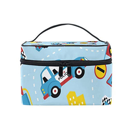 LIUBT Vintage Retro Cartoon Monster Trucks Pattern Cosmetic Bag Toiletry Travel Makeup Case Handle Pouch Multi-Function Organizer for Women