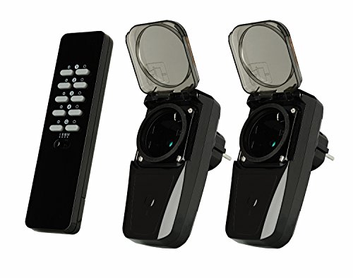 Trust Smart Home AGDR2-3500R Lot de 2 Prises Intégrées Extérieur à Fonction Récepteur avec Télécommande - Gris