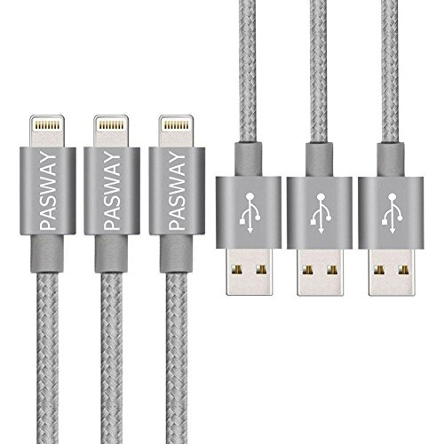 Lightning Kabel Pasway iPhone Ladekabel 3 Pack (1M, 2M, 3M) Nylon Geflochtenes USB Kabel mit Lightning Connector für iPhone 6/6 Plus/6S, iPad Air 2, iPad Pro und mehr Grau - 4
