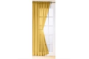 Mirabel Plain Trent Ochre voile net curtain panel 59x90 inches drop (150cm x 229cm) approx plain slot top traditional sheer elegant One Panel Per Pack