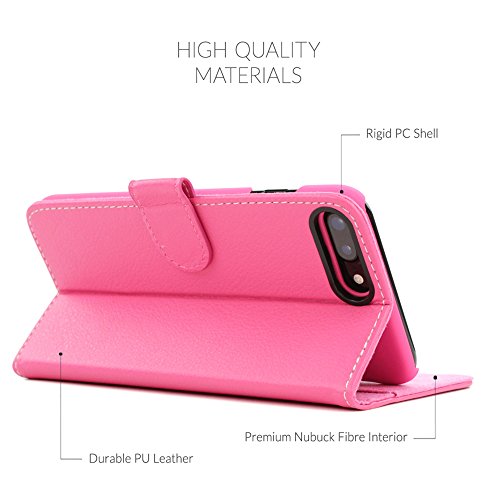 iPhone 7 Plus Case, Snugg Hot Pink Leather Flip Case [Card Slots] Executive Apple iPhone 7 Plus Wallet Case Cover and Stand [Lifetime Guarantee] - Legacy Series