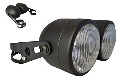 Noir Dominator Streetfighter Rétro Trike Moto Double - 155 Phares avec 32mm - 40mm Supports