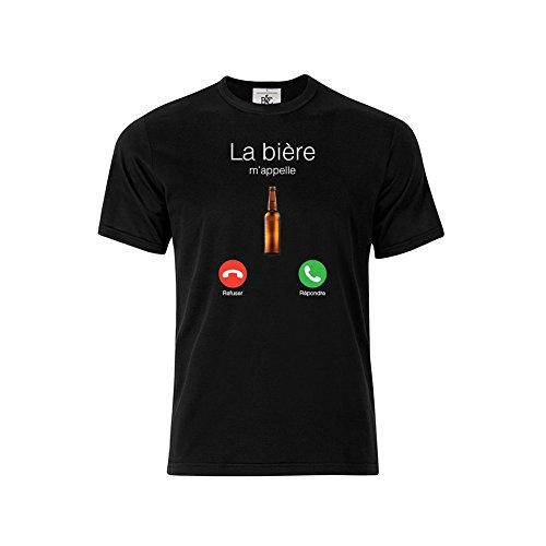 Mygoodprice T-Shirt col Rond la bière m'appelle Noir L