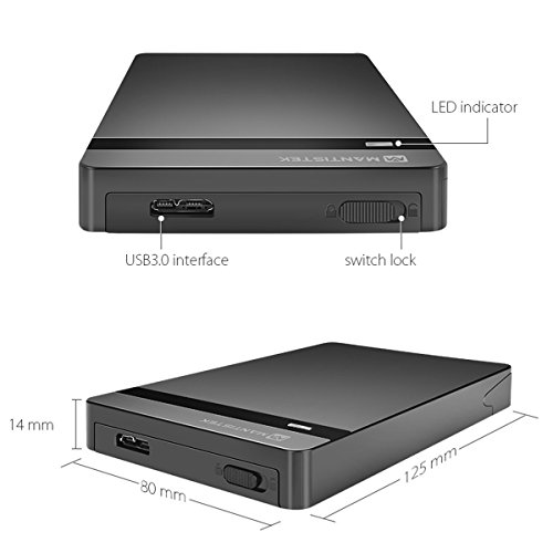 MantisTek Hard Drive Disk HDD 2.5 Inch USB 3.0 Ultra Slim Externes Gehäuse mit usb 3.0 Kabel optimiert für 9,5mm 7mm 2,5“ SATA HDD und SSD, Unterstützung für UASP SATA III, Tools-frei - 4