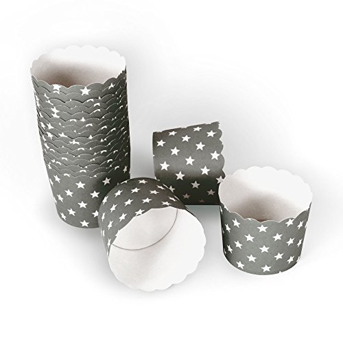 50 Frau Wundervoll Muffin Backformen aus stabilem Papier, groß Ø 6,1 cm, grau mit weißen Sternen / Muffinförmchen / Cupcake Backformen / Muffindeko Frau Wundervoll