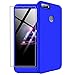 Produktbild AILZH Huawei Honor 7A/Y6 2018/Enjoy 8E Hülle 360 Grad Schutzhülle HandyHülle PC Hartschale Anti-Schock Anti-Kratz Stoßfänger 360°Full-Cover Case Matte Schutzkasten+Gehärteter Glasfilm(Blau)