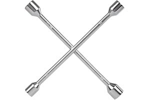 Invero Universal 4 Way Heavy Duty Fixed Cross Wheel Nut Wrench - Tyre Wheel Brace 17mm, 19mm, 21mm & 23mm Sockets - Car Truck Van Repair Loosen Tighten Spanner