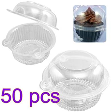 Yssabout 50 x Plastic Single Individual Cupcake Muffin Dome Holders Cases Boxes Cups