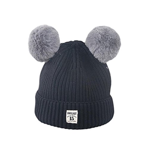 Baby Kids Cute Cap Warm Winter Hats PomPom Knitted Wool Hemming Hat (Age  1+, Black)