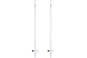 QWORK 25mL Class A Borosilicate Burette with Glass Key Stopcock - Laboratory Grade, 2 Pack Precision Graduated, 22.5 Inches Tall for Lab, Home, Beer, and Wine Making