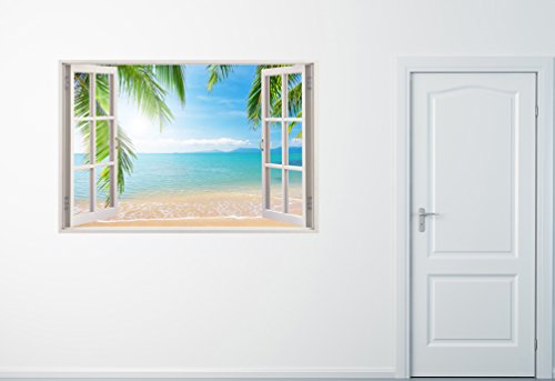 3D-Wandbild Geöffnetes Fenster – großformatig aus hochwertigem Vinyl – wiederverwendbar – 85 x 115 cm – Wandaufkleber – Wandgemälde für Wand – Hochwertige Aufkleber – Wandtattoo Fenster - 2