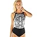 Produktbild PINEsong Frauen Bikini Set Sexy Gepolsterter Badeanzug Mädchen Blumen Drucken Strandmode Retro Stil Bademode Schwimmanzug Swimsuit Swimwear Beachwear One Piece Monokini Sommer Kleidung (S, Schwarz)