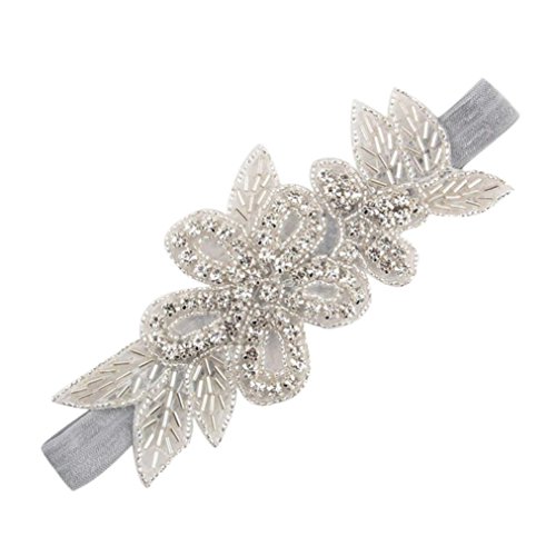 Rosennie Rhinestone Flower Hair Accessories For Girls Infant HairBand (Gray)