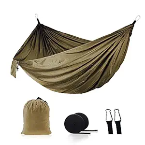 Nylon Hammock Widened Indoor Outdoor Swing Camg Supplies 210T Nylon Beach Hammock Travel Hiking Hammock(Camel Color) -Layfoo