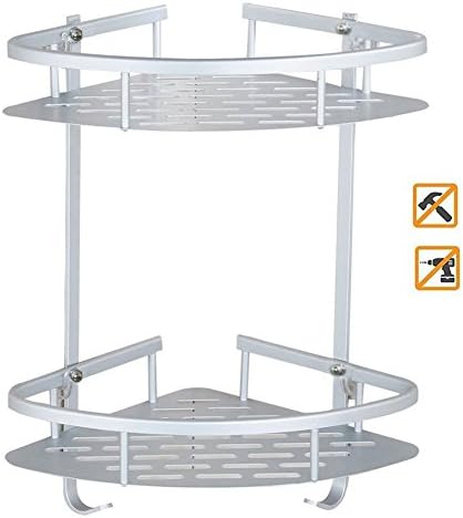 Bathroom Corner Shelves, High Quality Aluminum Alloy Anodised 2-Tier No Drilling DIY Shower Caddy Shelf Bath Rack Storage Basket Wall Mounted Space for Holding Shampoo Facial Cleanser Soap