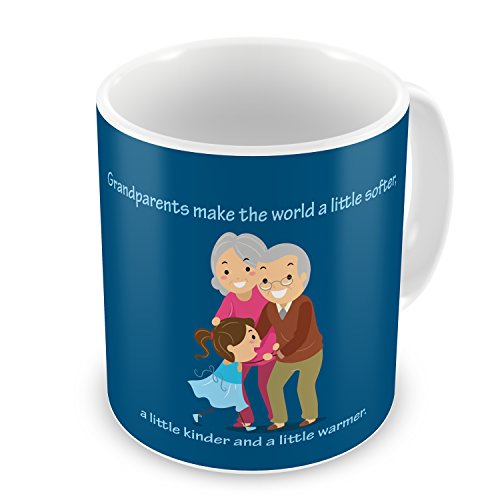 Indigifts Gift for Family Grandparents Grandma Grandpa Grand Daughter Birthday Anniversary Soft Kind Warm World Blue Printed Ceramic Mug