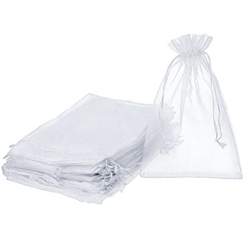 Paquet de 50 Sacs-Cadeaux en Organza 7.9 par 11.8 Pouces Sachets Cordon de Bonbons de Bijoux pour le Parti d'Anniversaire et de Mariage Emballage Cadeau de Noël (Blanc)