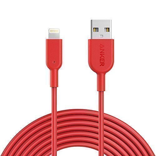 Anker PowerLine II 3m iPhone Ladekabel Lightning Kabel, MFi-Zertifiziert für iPhone 7 / 7 Plus / 6 / 6 Plus / 5S / 5 (Rot)