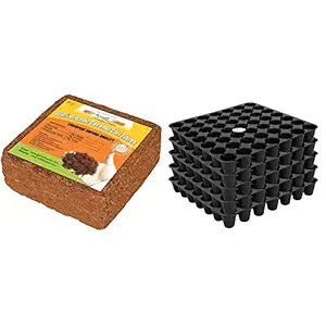 Kraft Seeds Agropeat/Cocopeat (1 KG) & Seedling Tray (Multicolour, Pack of 5) Combo