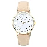 JSDDE Uhren,Elegant Genf Damen Armbanduhr Faux Lederarmband Damenuhr Gold Business Analog Qaurzuhr,Beige
