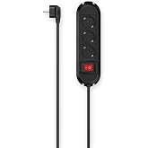 Hama | 3-Outlet Power Strip, Switch, Wall Mounted, 3 m (Multi Plug, with Touch Protection, Illuminated, 45&deg;) Black