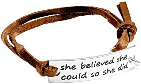 "She Believed She Could So She Did" Inspirational Leather Bracelet