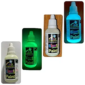 Night Glow Paint 2 Colours Yellow-Green and Blue-Green,Each 30gm(50ml),Total 60gm. Our Water Base Acrylic Glow Paint can be Easily Applied on Multiple Surfaces, Dries Fast, Glow time: 8-12hours.