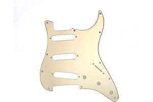 Musiclily 11 Trous SSS Strat Pickguard Plaque de Protection pour Guitare électrique Fender USA/Mexique Stratocaster Standard Style Moderne, 1 pli Miroir Doré