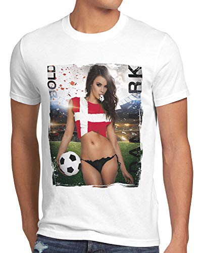 style3 EM 2020 Soccer Girl Deutschland Herren T-Shirt Fußball Trikot Germany Weiss, Größe:S, Land:Dänemark