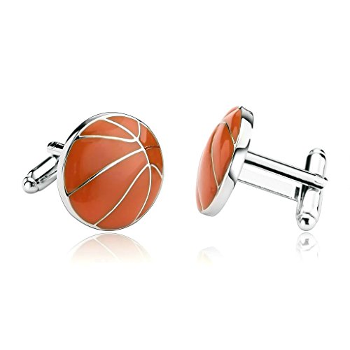 ANAZOZ Schmuck Edelstahl Herren Manschettenknöpfe Emaille Sport Basketball Orange, Manschetten Knöpfe für Männer