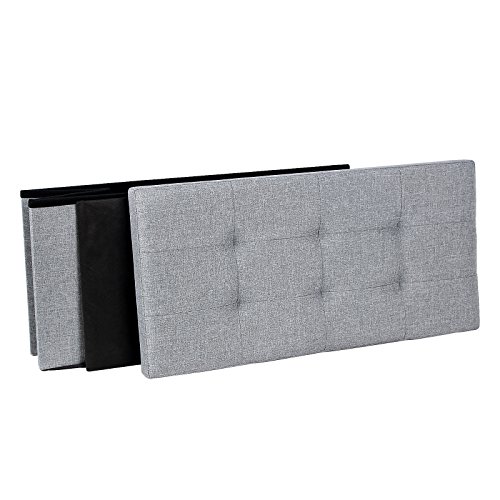 Songmics 76 cm Aufbewahrungsbox Sitztruhe Sitzbank Sitzhocker belastbar bis 300 kg leinen lichtgrau LSF47G - 7