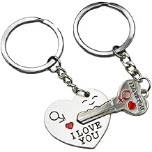 Smallwise Trading Couple Keychain Keyring --- "I Love You" Heart + Key --- Lover Sweetheart Gift for Valentine's Day / Wedding Anniversary / Birthday