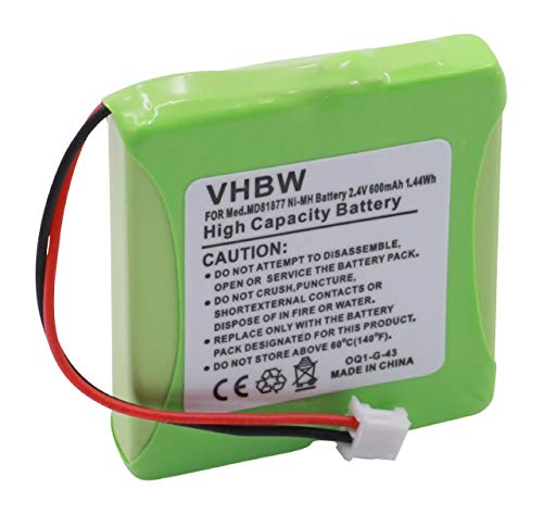 vhbw NiMH Akku 600mAh (2.4V) für schnurlos Festnetz Telefon Tevion MD81877 wie 5M702BMX, GP0827, GP0845, GPHP70-R05.