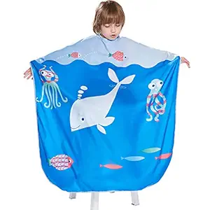 Iusmnur Barber Cape for Kids - Professional Hair Salon Cape with Adjustable Snap Closure Waterproof Shampoo Hair Cutting Cape for Barbers and Stylists - 51 x 36 inches (Ocean World)