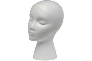 HEMORE Tête en polystyrène, tête de Mousse en polystyrène de 11 Pouces pour Perruques, tête de Mannequin en polystyrène, tête d'affichage de Perruque en Mousse, tête de Mousse pour Les Cheveux, Les Chapeaux