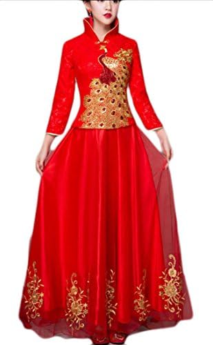 Hot Brd-UK Women Luxury Lace Phoenix Ladies Chinese Style Retro China Wedding Dress Red XL