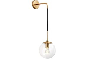HJXDTECH I-xun Applique murale boule de verre Lampes murales en laiton E27 Douille Goutte Abat-jour luminaire Veilleuse pour le salon, la chambre à coucher (Clair, 15cm)